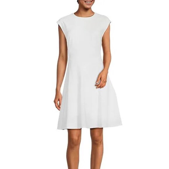 NWT Calvin Klein Crew Neck Scuba Fit&Flare White Sleeveless Dr… - Picture 3 of 13